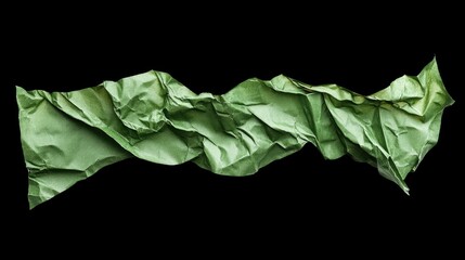 Poster - Crumpled Green Paper Texture Isolated on Black Background, Ideal for Design Projects, Abstract Art, Backgrounds, or As a Unique Artistic Element for Various Applications