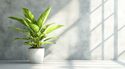 Poster - Lush Green Plant in Modern Pot Against Minimalist Concrete Wall