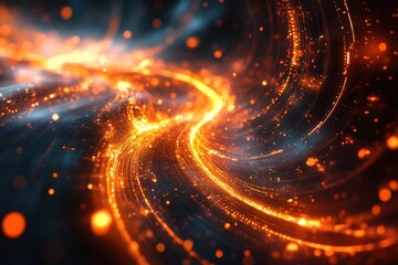 Poster - A mesmerizing swirl of orange and blue particles creating a glowing cosmic pathway