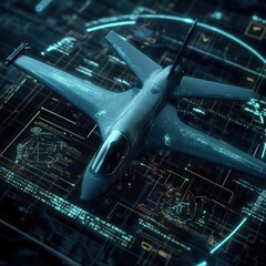 Fototapete - Futuristic drone featuring advanced digital targeting interface for efficient surveillance and aerial operations