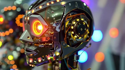 Poster - Humanoid robots with illuminated facial features stand prominently at a technology expo, highlighting the latest innovations in robotics and artificial intelligence for visitors to explore.