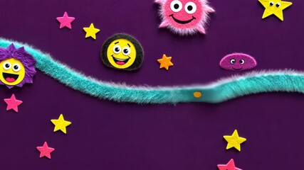 Aufkleber - A purple background with stars and a smiling face. There are also two other smiling faces