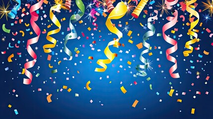 Aufkleber - Bright New Year theme with colorful streamers and fireworks overlaid on a deep blue background, glowing with festive energy.