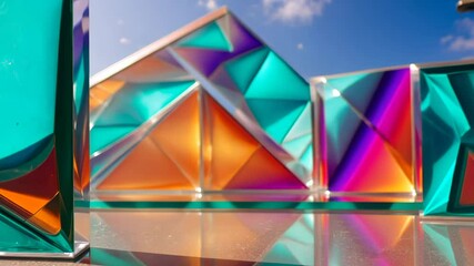 Aufkleber - A colorful building with triangles and squares. The building is made of glass