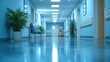 © Tri - Serene Hospital Corridor: A Tranquil Blue Haven