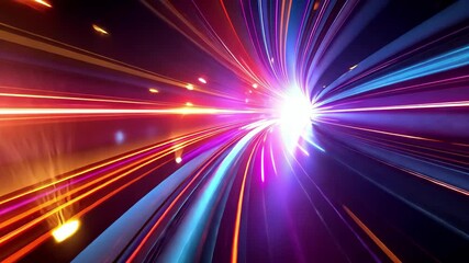 Poster - A vibrant mix of light trails forms a mesmerizing vortex effect, illustrating rapid motion through a darkened, digitally inspired environment.
