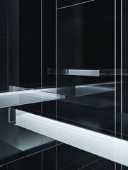 Fototapete - Abstract architecture displaying floating glass panels illuminated with soft light in a minimalist futuristic design concept