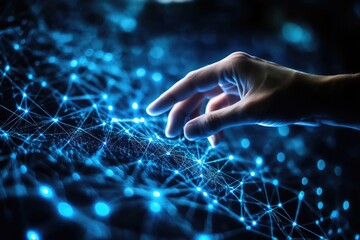 Poster - Hand Reaching a Glowing Blue Digital Network