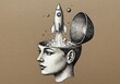 © GS-Studio - Mind Launch: A rocket blasts off from an open head, symbolizing innovation, creativity, and the power of ideas and imagination.