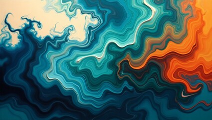 Aufkleber - an abstract swirl pattern in shades of blue, orange, and beige, resembling a painting