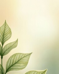 Poster - green leaves with intricate details gracefully placed against a soft, gradient background