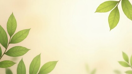 Poster - fresh leaves on a soft background, evoking a sense of tranquility. Branches with green leaves.
