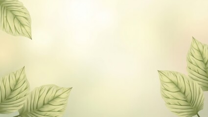 Poster - soft and bright scene of leaves creating a calming background. Leaves are arranged around the corners of the image, with a gradient color on it