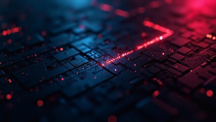 Aufkleber - close-up shot of a technological circuit board with red and blue illumination 