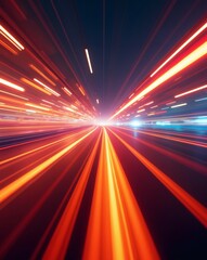 Poster - abstract streaks of light, capturing speed and motion, create a sense of energy and movement in a dark environment. The streaks converge toward a central point.