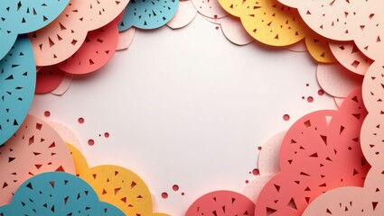 Poster - colorful, abstract, cloud-shaped paper cutouts forming a decorative frame, perfect for adding a touch of elegance and whimsy