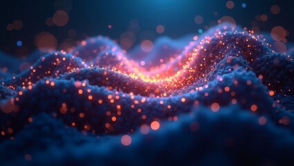 Aufkleber - Abstract waves with glowing orange lights and bokeh effects against a dark blue background