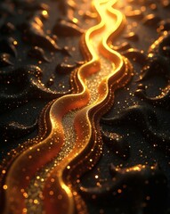 Poster - A glowing golden river against a dark background, with sparkling accents