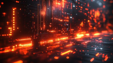 Poster - Abstract Futuristic Circuit Board with Glowing Orange Lines