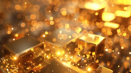 Wall Mural - golden cubes with glowing edges on a dark background. 3d rendering.