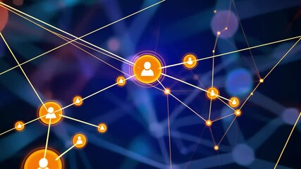 Poster - A stunning display of interconnected glowing nodes, showcasing vibrant orange lights against a deep blue background, symbolizing digital networks and technology.