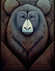 Poster - Creative geometric interpretation showcases monkey face design with intricate shapes and textures