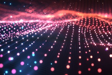Fototapete - Dynamic glowing grids and dots abstract technology visualization in digital space