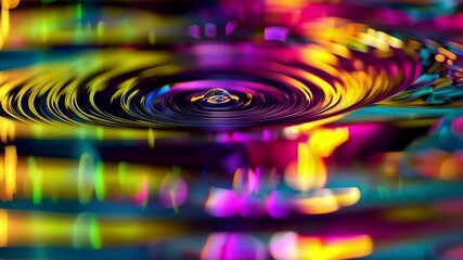 Poster - Vibrant reflections ripple across the water's surface, creating abstract patterns illuminated by colorful lights in a lively, nighttime atmosphere.
