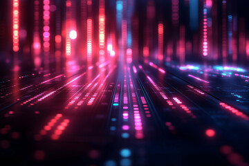 Aufkleber - A vibrant, abstract digital landscape featuring glowing lines and dots in red, blue, and purple hues, creating a sense of depth and motion.