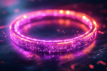 Aufkleber - A glowing, circular object with a vibrant purple hue and sparkling particles, set against a dark background, creating an ethereal, futuristic effect.