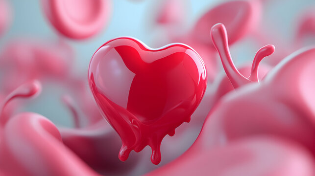 Pink and Red Glossy Heart Dripping in Liquid Splash