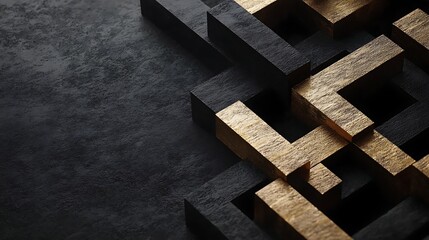 Poster - Abstract geometric composition of gold and black colored blocks