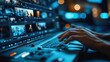 © batara - Night Video Editing Session: A Close-Up of Hands Typing on a Laptop with a Video Editing Software Interface Displaying Multiple Video Clips