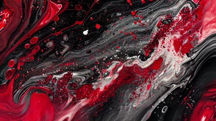 Poster - This artwork displays dynamic swirls of red, black, and white paint, creating an engaging abstract design full of energy and visual interest on a textured surface.