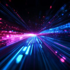 Poster - Cyberpunk Speed: Abstract Light Trails in Pink and Blue, a Futuristic Journey Through Data Streams