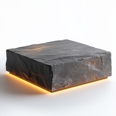 Poster - Modern Square Stone Block with Ambient Light Base on White Background in Studio Setting
