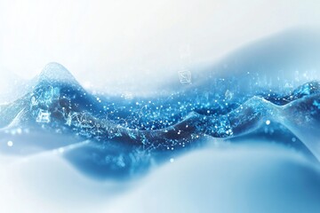 Aufkleber - Clean and modern digital waves with floating transaction icons in a sleek blue and white color scheme create a futuristic atmosphere for online activities