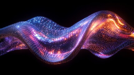 Fototapete - Futuristic holographic rendering of a wavy, abstract shape, glowing with iridescent colors that change and move, creating a dynamic and fluid background 