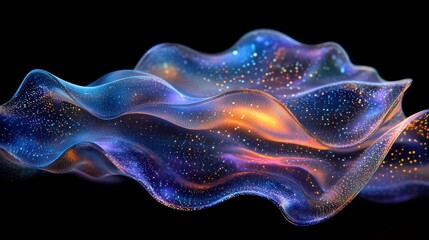Fototapete - Futuristic holographic rendering of a wavy, abstract shape, glowing with iridescent colors that change and move, creating a dynamic and fluid background 