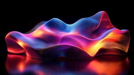Fototapete - Holographic 3D render of a wavy, abstract shape, with vibrant colors flowing and shifting in a mesmerizing pattern, set against a sleek, reflective background
