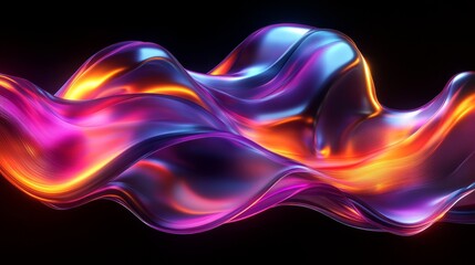 Fototapete - Holographic 3D render of a wavy, abstract shape, with vibrant colors flowing and shifting in a mesmerizing pattern, set against a sleek, reflective background