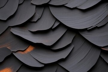 Poster - Overlapping Black Shingles Forming Abstract Pattern with Orange Hints
