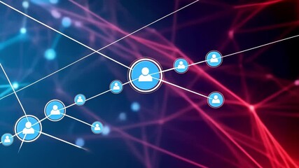 Fototapete - A vibrant network of red and blue interconnected lines and nodes illustrates the flow of technology and data, creating a captivating visual representation of digital connectivity.