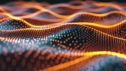 Fototapete - Glowing particles flow across undulating waves, creating an immersive digital landscape that evokes a sense of tranquility and wonder in a nighttime atmosphere.