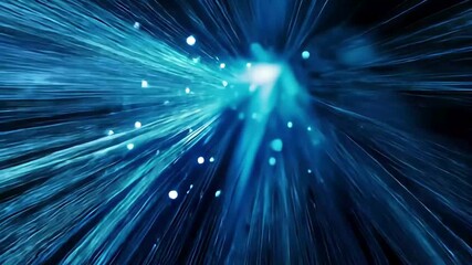 Poster - Vibrant blue light streams radiate outward, accompanied by sparkling particles that enhance the atmosphere, creating a mesmerizing effect during nighttime.
