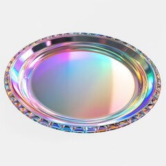 Aufkleber - Iridescent Oval Plate with Textured Edges, Shimmering Colors and Abstract Design on a White Background