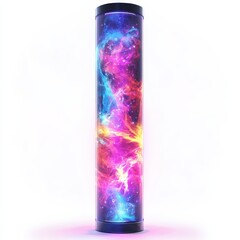 Aufkleber - Mystic Universe in a Cylinder: A mesmerizing depiction of a vibrant, multicolored nebula contained within a sleek, modern cylindrical vessel.
