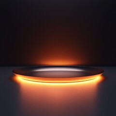 Fototapete - Sleek Metallic Platform with Radiant Orange Glow: A Modern Display Stage for Luxury Products
