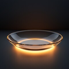 Poster - Translucent Elegance: A Glass Dish Bathed in Golden Light on a Deep Background, Radiating Warmth and Delicate Refraction