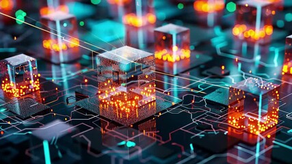 Poster - An intricate network of digital circuits, highlighted by bright, glowing nodes that create a captivating, high-tech atmosphere.